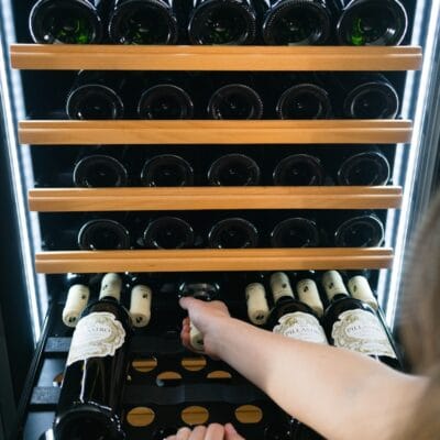 double racking with sliding shelves top to bottom, wine cooler, wine fridge, wine cabinet